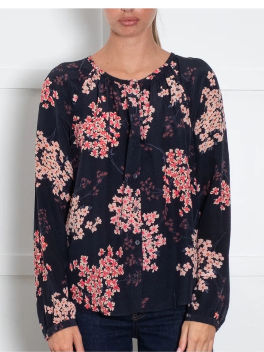 Rebecca Taylor Silk Blossom Floral Print Long Sleeve Blouse Top Size 8